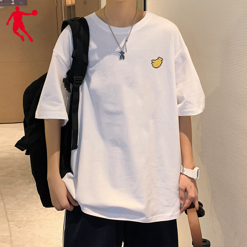 乔丹短袖T恤男新款国潮印花体恤圆领打底上衣宽松运动服运动T恤