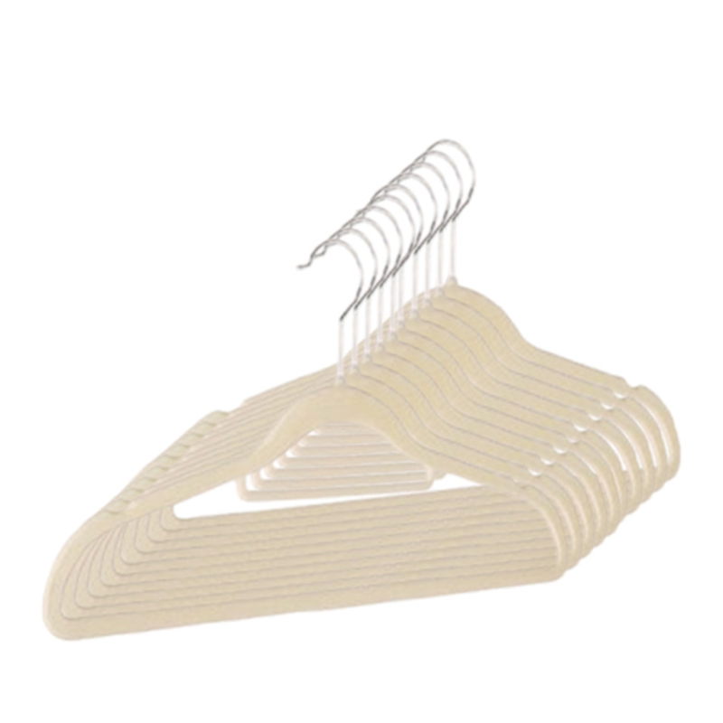 太力晾衣架米色植绒衣架无痕防滑肩晾家用衣撑子10只装AT537