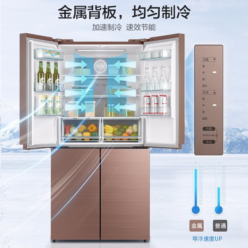 美的(Midea)BCD-460WGPM冰箱460升双开门多开门十字变频冰箱家用无霜安第斯玫瑰金