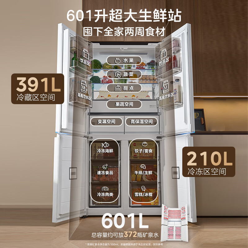 美的[熊墩墩2.0Pro603升级款]十字门冰箱超薄零嵌双系统2.0大容量新国标真一级能效白MR-631WUSJDLZE高清大图