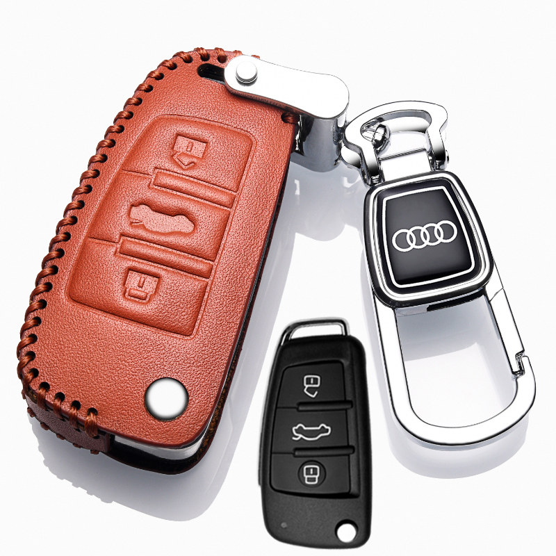 【补贴10%】奥迪Q3钥匙套2020款专用真皮19款A3/Q2L/A1汽车钥匙套扣高档女士汽车钥匙包 奥迪C款棕色+扣