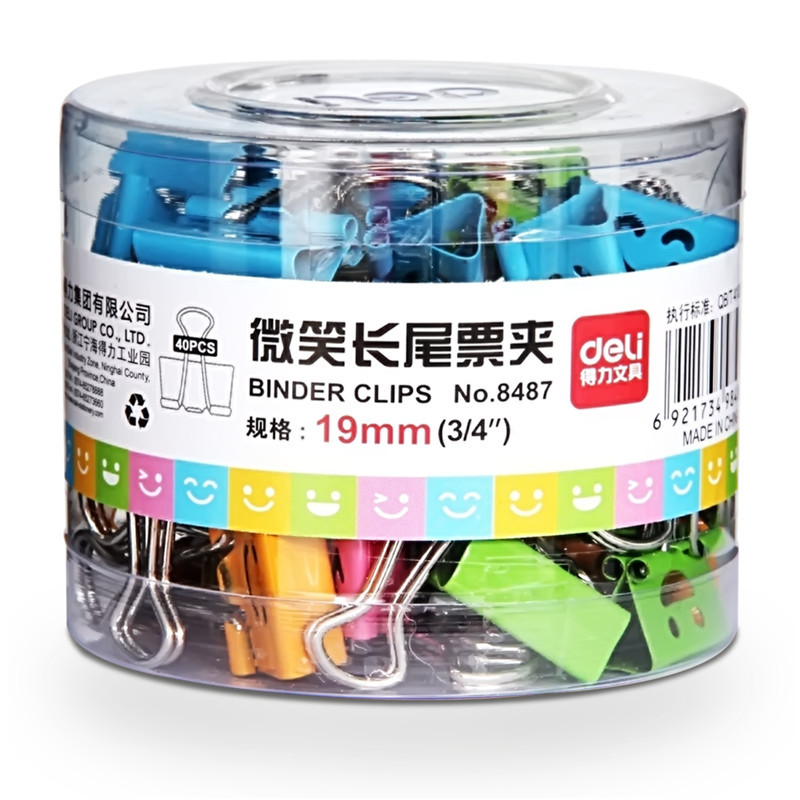 得力(deli)848719MM彩色微笑长尾夹