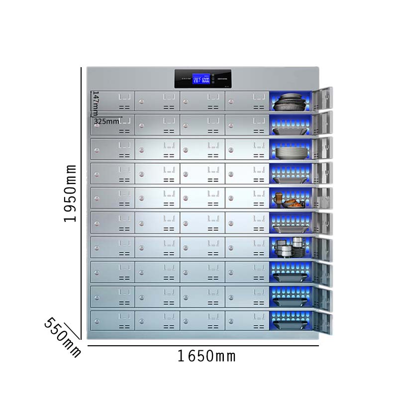 湘渭不锈钢员工食堂消毒碗柜餐厅紫外线高温餐具柜多格饭盒储物柜50门餐盘柜 紫外线消毒高清大图