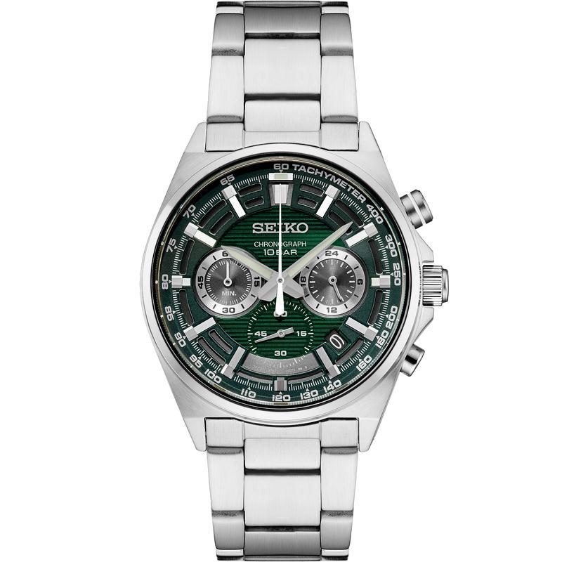 SEIKO/精工 Essentials系列男士手表 时尚百搭三眼计时日历绿盘钢石英防水腕表