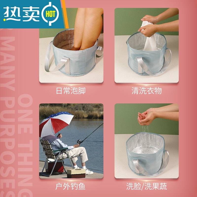 敬平便携式泡脚袋可折叠泡脚桶过小腿旅行泡脚足浴器保温水桶洗脸盆 升级加高款 - 雾霾蓝色[五层保温/可过小腿]