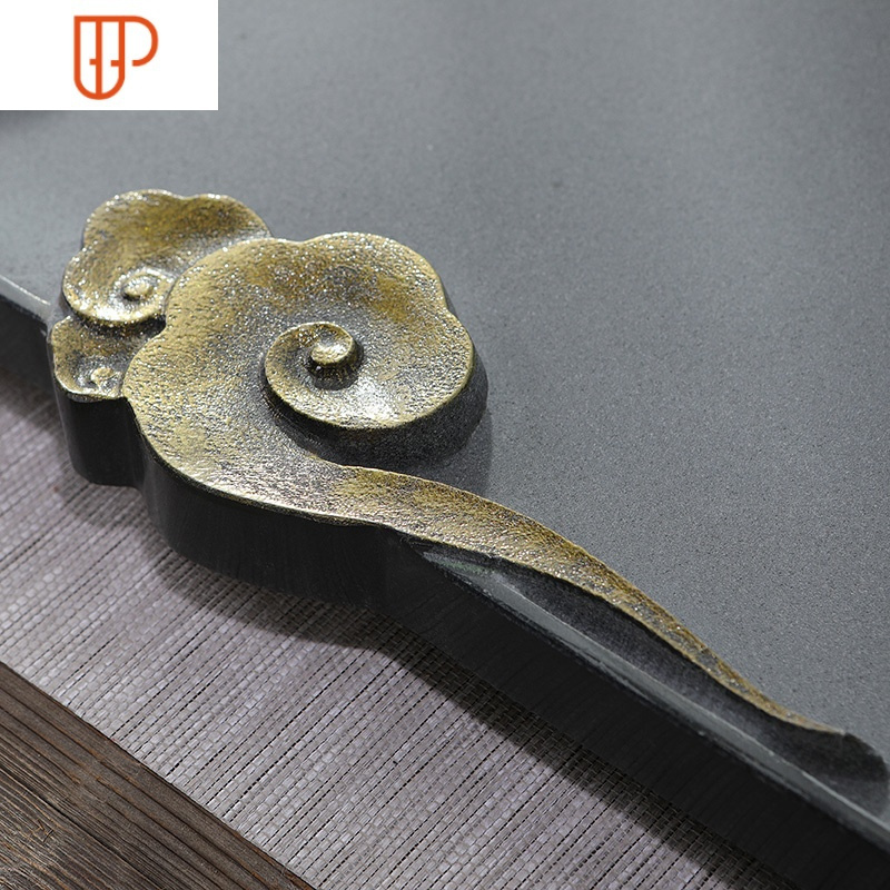 缅甸天然乌金石茶盘家用简约祥云石头茶台大号小号茶海茶具盘创意国泰