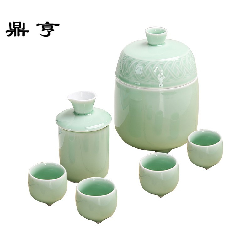 鼎亨陶瓷温酒器烫酒壶家用青瓷酒具套装中式热酒暖酒壶白酒清酒黄