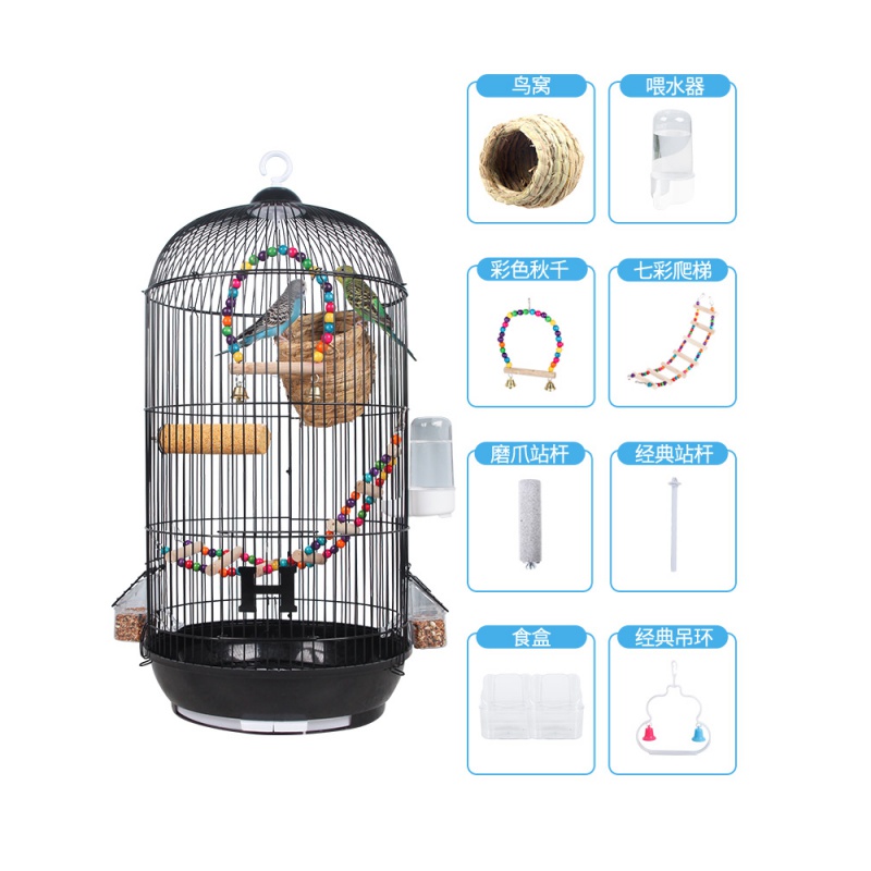 虎皮鹦鹉鸟笼圆形玄凤牡丹八哥文鸟别墅大号铁艺圆笼金属小鸟笼子高清大图