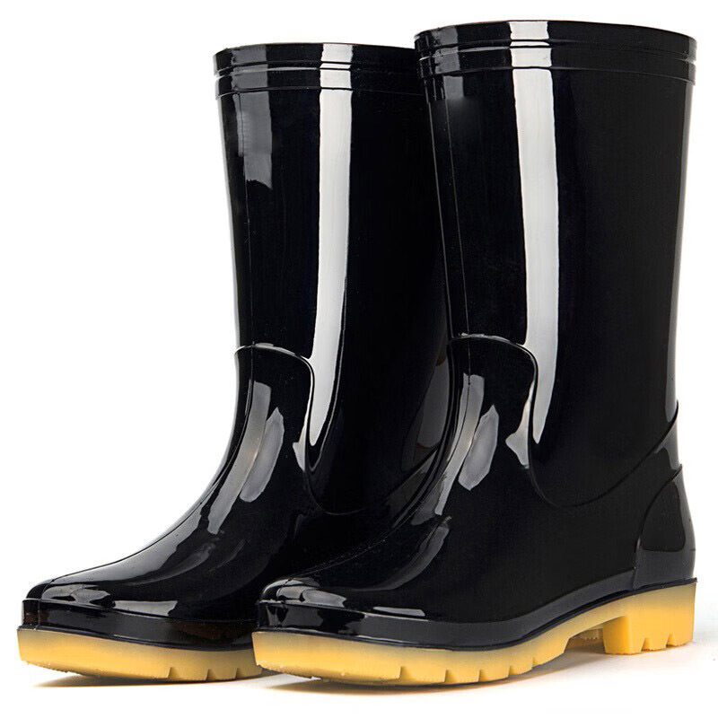 童诺防滑耐磨吸汗中筒劳保工地男雨靴黑色单双装视频