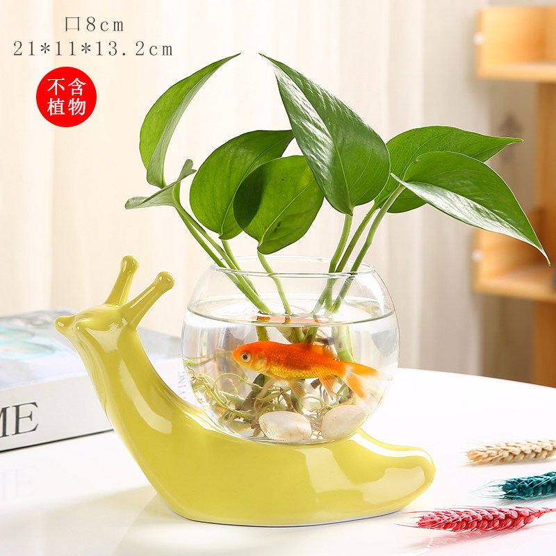 家居饰品创意小摆件现代酒柜客厅陶瓷简约工艺品水培花器蜗牛摆设 三维工匠 YY-蜗牛花器(黄色)