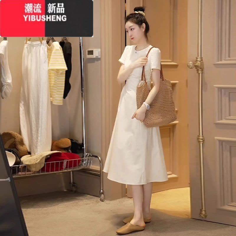 YIBUSHENG法式小个子白色连衣裙女季2024新款高级感气质收腰显瘦a字长裙图片