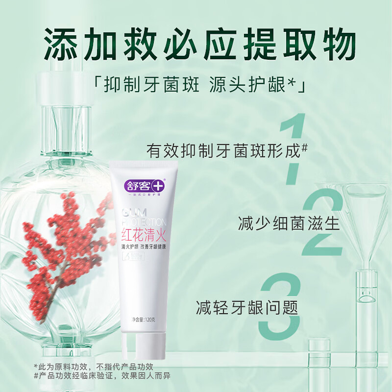 舒客牙膏清火护龈多效护理牙龈清新口气红花清火牙膏120g*4支高清大图