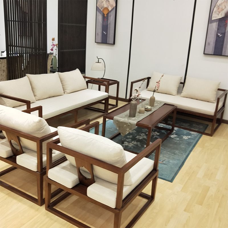 新中式沙发现代中式别墅实木布艺沙发组合古典禅意样板房客厅家具高清大图