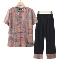 时尚休闲奶奶装夏装短袖两件套60-80岁老年女装套装老婆婆衣服女 5XL(建议155-165斤） 蓝色套装
