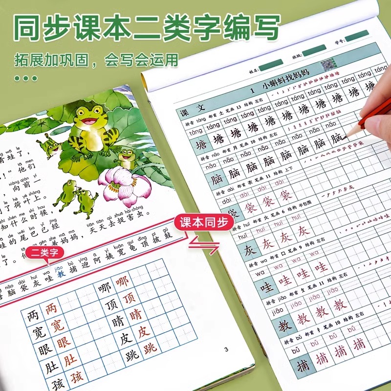 [正版图书]二类字字帖一二三四五年级上册语文同步字帖 同步笔顺引导规范书写描红本写好笔顺笔画描红练习册高清大图