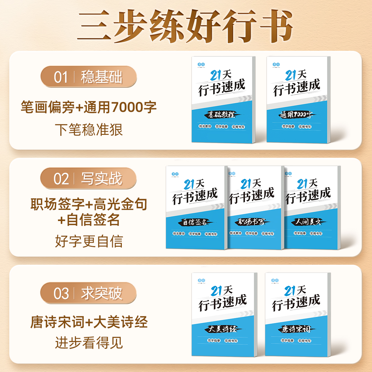 [14本]行书21天速成全册+硬笔行书国学经典7本 [正版]21天行书速成练字帖成人行楷专项训练字帖大学生入门控笔笔画笔高清大图