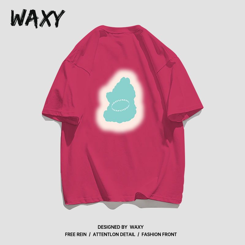 WAXY纯棉短袖T恤女学生宽松港风休闲百搭韩版简约设计感小众上衣