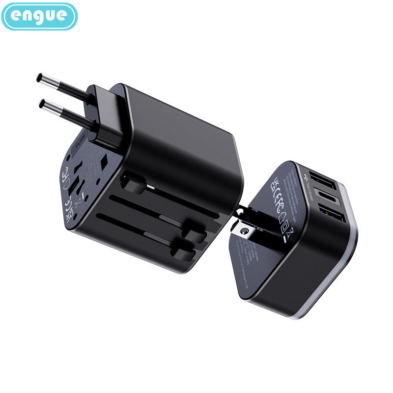 engue恩谷 劲量3.4A双USB+Type-c全球转换插头EG-701黑色高清大图