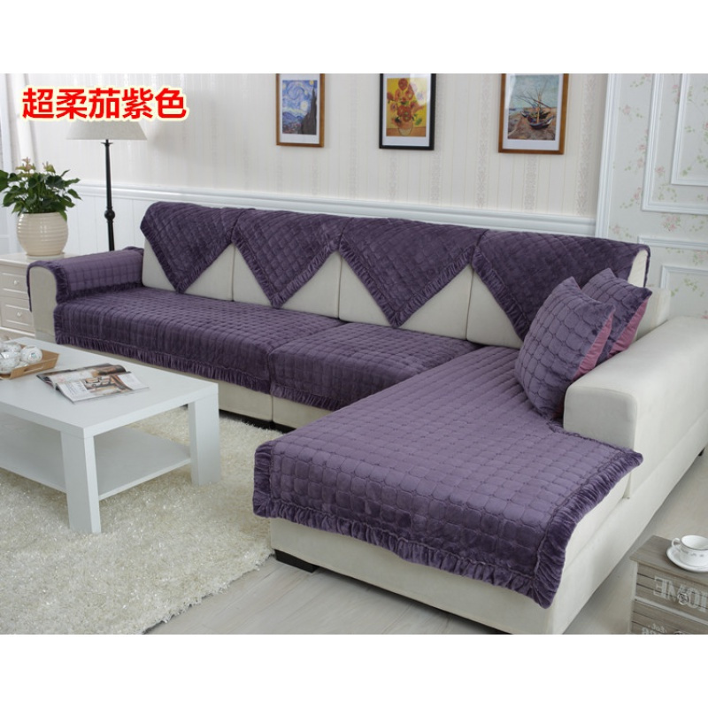 美帮汇冬季色超柔沙发垫坐垫毛绒防滑皮定做贵妃加厚飘窗垫 超柔茄紫色 70*150cm