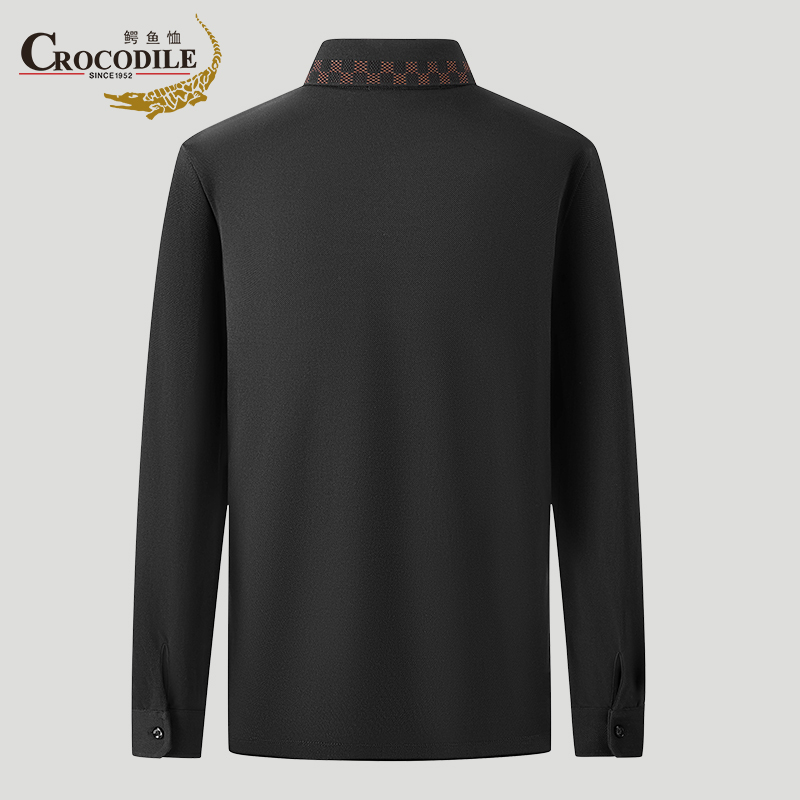 鳄鱼恤CROCODILE 男士POLO衫商务休闲纯色秋冬中青年打底长袖T恤高清大图
