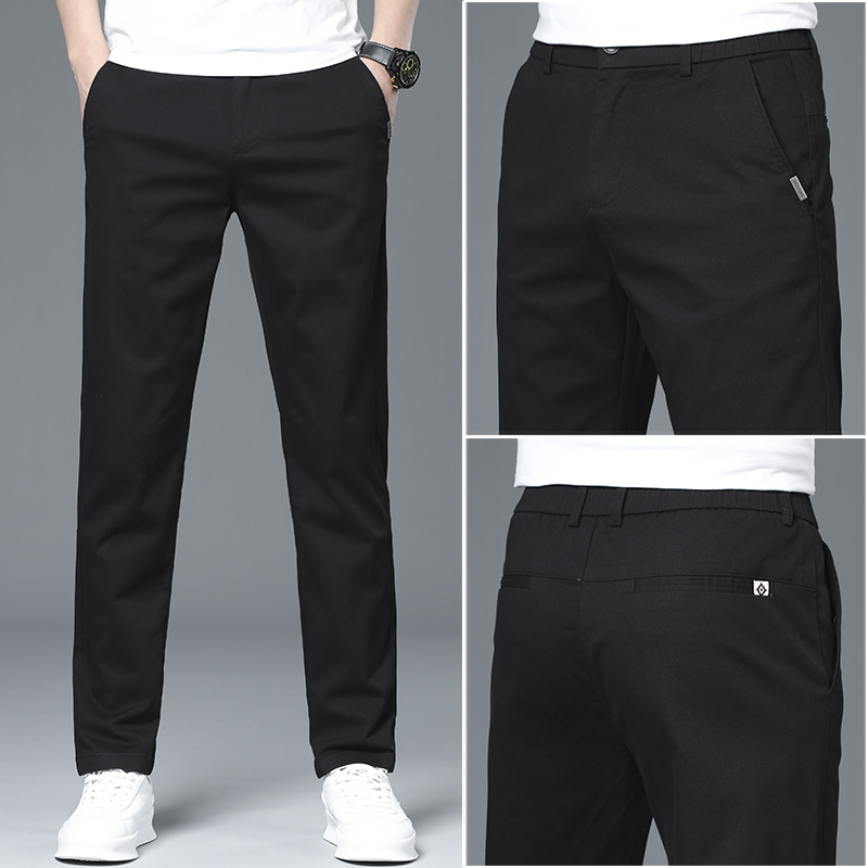老爷车(LAOYECHE)春夏休闲裤男商务纯棉松紧腰男裤大码修身男士裤子2025新款直筒男装西裤 老爷车W6671-3黑色 34(2尺7)
