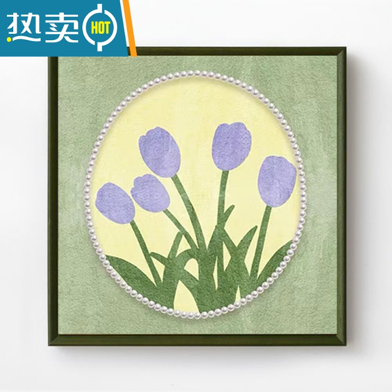 敬平肌理画diy材料手工手绘装饰数字油画石英砂丙烯立体粉色沙滩海洋装饰画 紫色郁金香 40*60(大幅工具套装单独