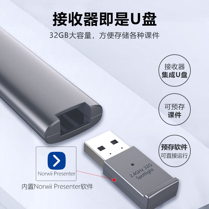 诺为 N95s Pro Spotlight 双激光翻页笔液晶屏led放大凸显无线演示器空中飞鼠PPT充电投影笔(红光,内高清大图