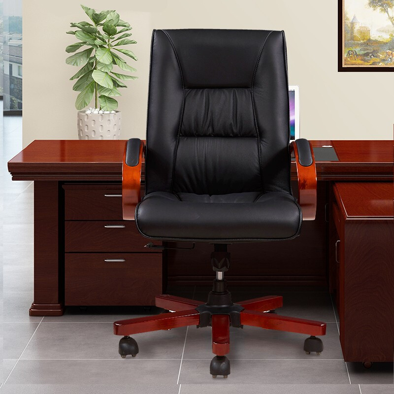 域赢 实木老板椅中班椅皮质经理椅会议椅子带扶手