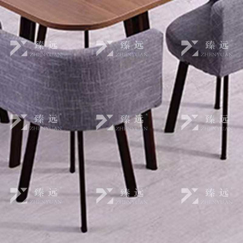 臻远 ZY4100953 简约接待桌椅洽谈桌椅 一桌四椅 胡桃方桌灰色布椅高清大图