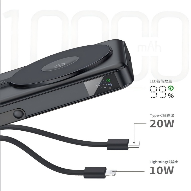 锐思3C认证自带线充电宝RPB-W27(10000 mAh)钛金色高清大图