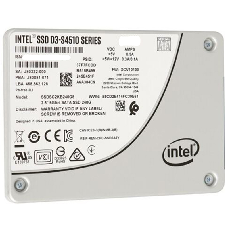 英特尔(Intel) S4510 1.92TB SATA3.0接口 2.5英寸 数据中心 企业级 SSD 固态硬盘 ( SSDSC2KB019T801 )