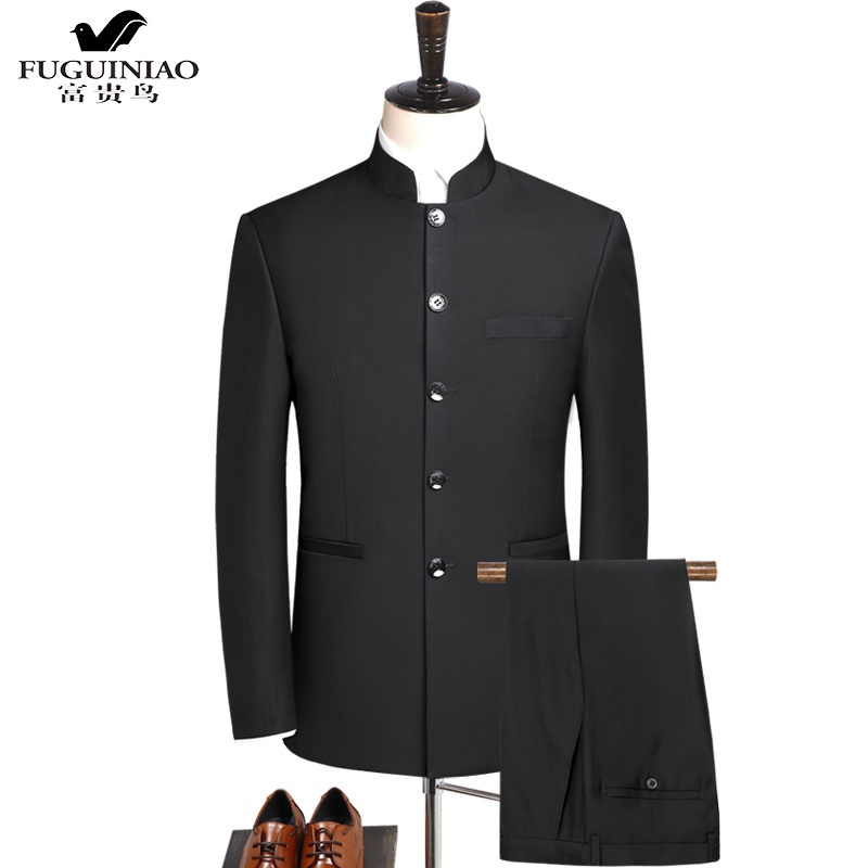 富贵鸟(fuguiniao)中山装西服套装男士中青年修身中华立领西服中式