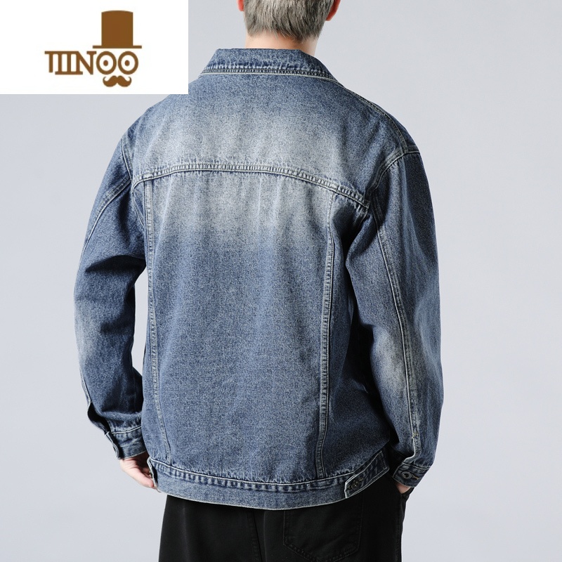YANXU秋季新款牛仔外套男宽松潮流百搭帅气上衣水洗翻领复古休闲夹克高清大图
