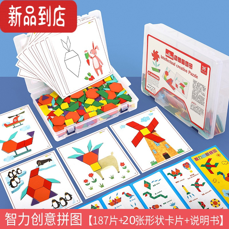 真智力磁性七巧板启蒙儿童节益智力3-6岁1宝宝4幼儿园礼物拼图玩具2动脑 [无磁]收纳盒装智力创意拼图(187片磁性玩具