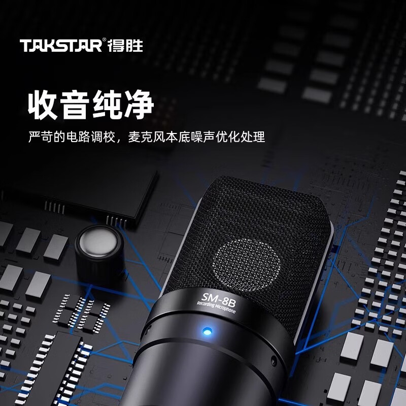 得胜(TAKSTAR)SM-8B电容麦克风话筒电脑录音设备主播手机K歌专用直播笔记本通用幻象电源套餐 SM-8