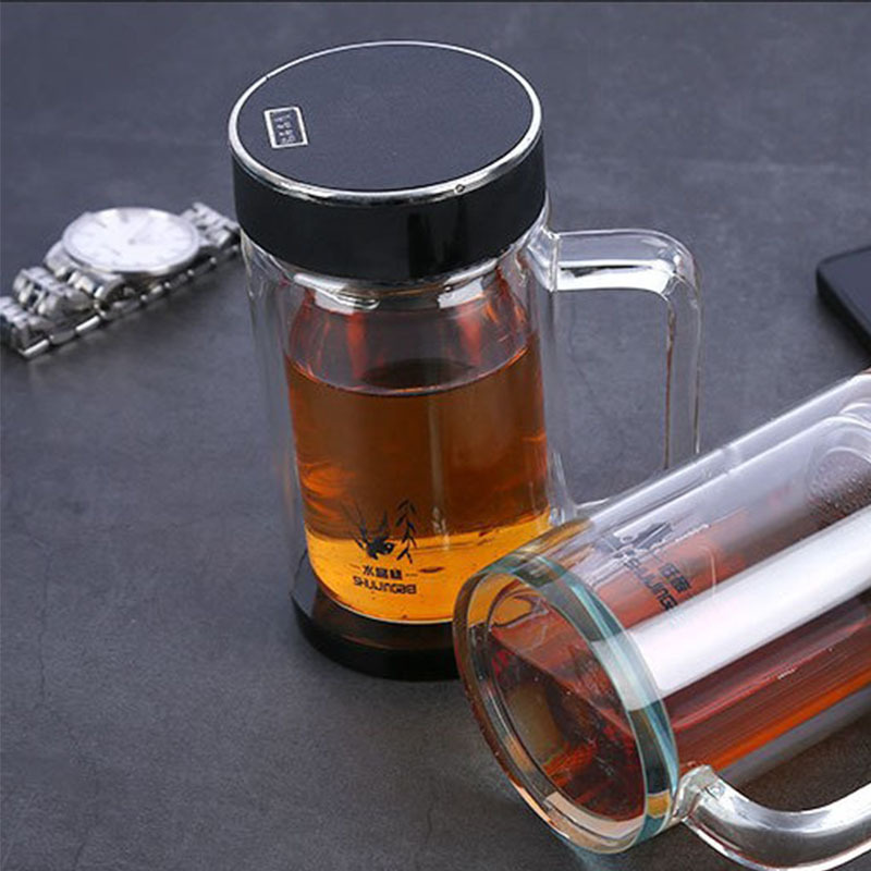 家佑水益生双层手柄水晶玻璃杯420ML