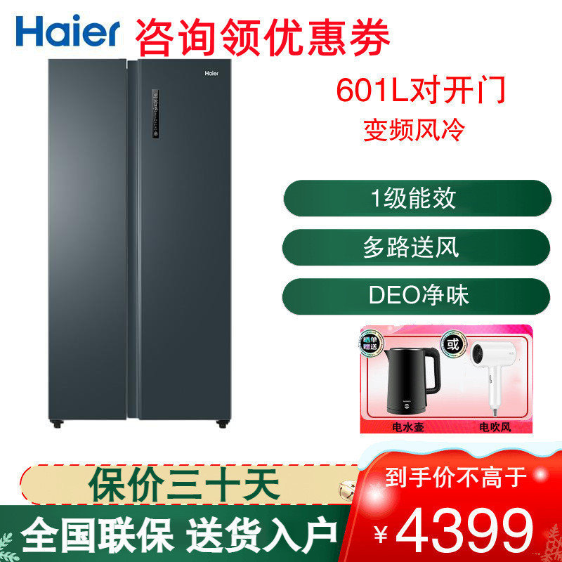 BCD-601WGHSS9EC9U1 对开门冰箱601升大容量 一级变频 无霜双门对开门家用电冰箱