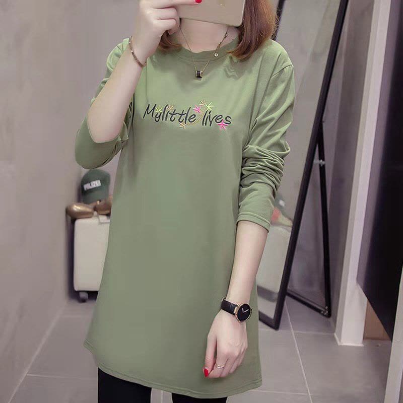 迪鲁奥(DILUAO)孕妇长袖春秋季孕妇装宽松大码遮肚显瘦中长款长袖上衣时尚圆领休闲绣花怀孕期秋装外穿长衫图片