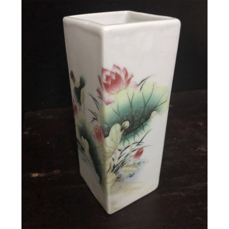 美帮汇粉彩荷花鸳鸯四方笔筒(小号)家居书房办公摆件收藏访古做旧陶瓷高清大图