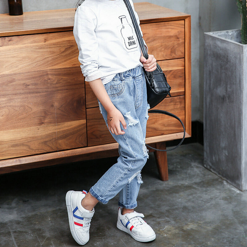 迪鲁奥(diluao)小孩子穿的秋季装新款男女童休闲百搭牛仔裤中大童时尚