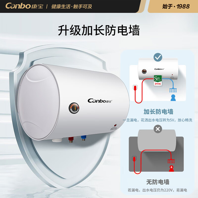 康宝(Canbo)热水器 电热水器40升 储水式厨房家用小户型出租屋 上门安装 小巧双重防护 CBD40-2WAFEJ1