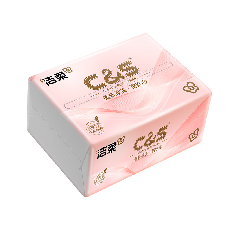 洁柔牌纸 面巾(金粉软抽)家用抽纸卫生纸3层 100抽*4包TR056501A-1T ||高清大图