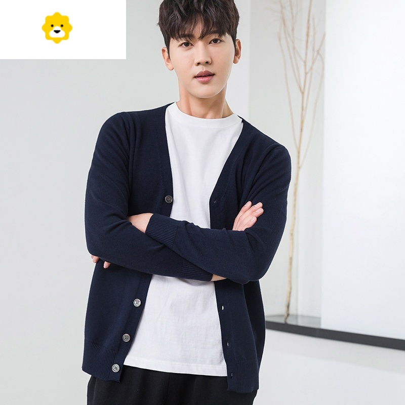 fishbasket开衫男v领春秋新款宽松大码毛衣外穿休闲针织开衫男士外套