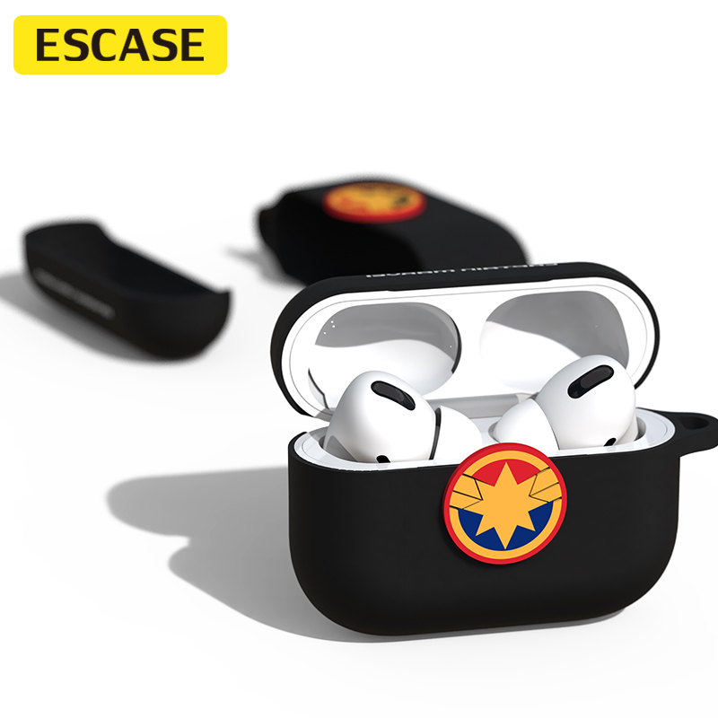 ESCASE airpods pro保护套苹果3代无线蓝牙耳机壳硅胶个性潮牌收纳盒男女款卡通动漫可爱漫威正版惊奇队长黑色