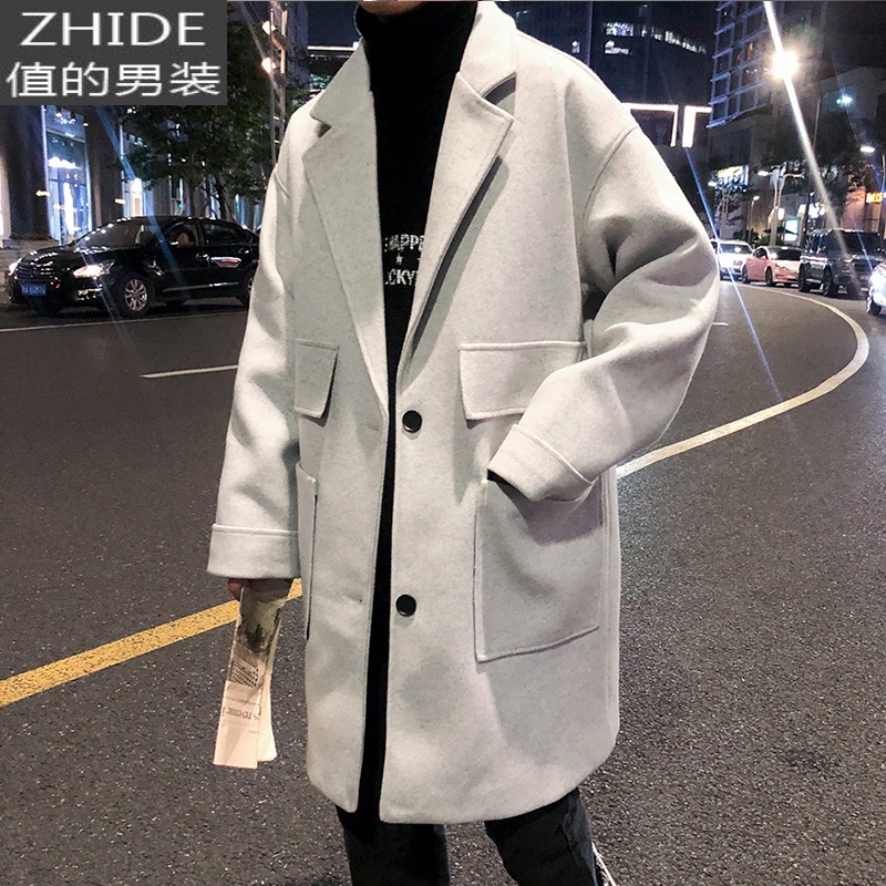SUNTEK青少年学院风毛呢大衣男士韩版潮流中长款色风衣英伦风呢子外套风衣高清大图