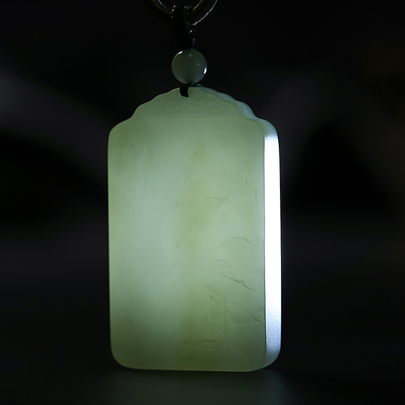 云雾系列 和田玉吊坠 浅青玉意境山水牌男女款玉石挂件 附送证书
