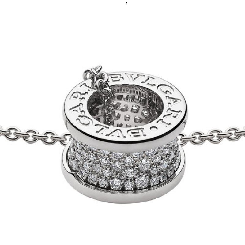 bvlgari宝格丽bzero1系列18k金白金螺旋形上有密钉钻石吊坠项链346167