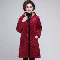 冬季新款长款罩衣成人女加绒加厚工作服厨房围裙连帽大码护衣外套 2XL(100-125斤) 酒红色