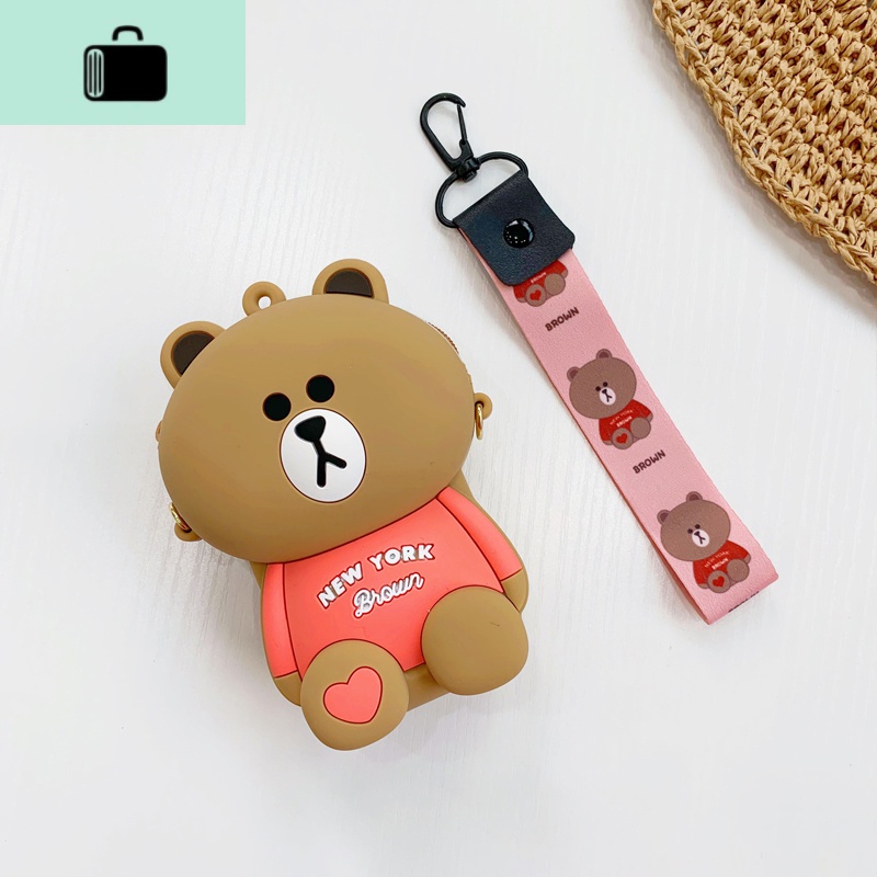 流行网红硅胶零钱包小熊休闲学生时尚背包儿童少女包包亲子收纳包NEWLAKE 中全身红熊+短绳