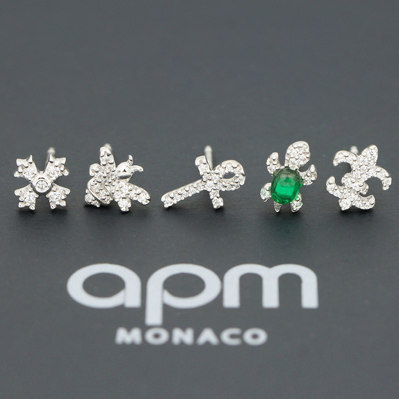 [apm MONACO]蜜蜂海龟雪花锚耳钉组合女士时尚穿孔S925银耳饰个性首饰品欧美风格 银色